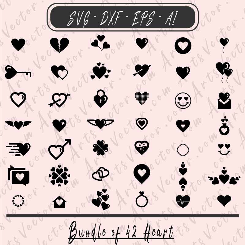 42 Heart bundle SVG DXF EPS AI