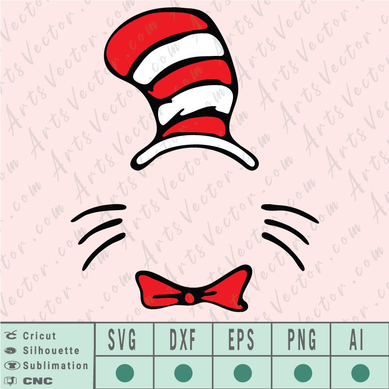 The cat in the hat Dr Seuss SVG EPS DXF PNG AI Vector Instant Download