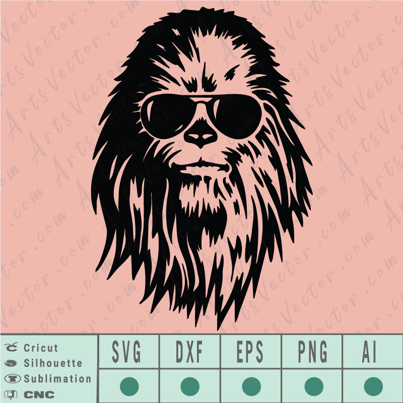 Cool chewbacca sunglasses black SVG EPS DXF PNG AI Instant Download
