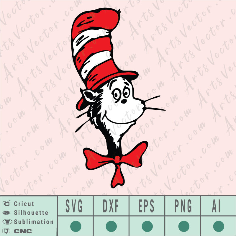 Cat in the hat DrSeuss SVG EPS DXF PNG AI Vector Instant Download