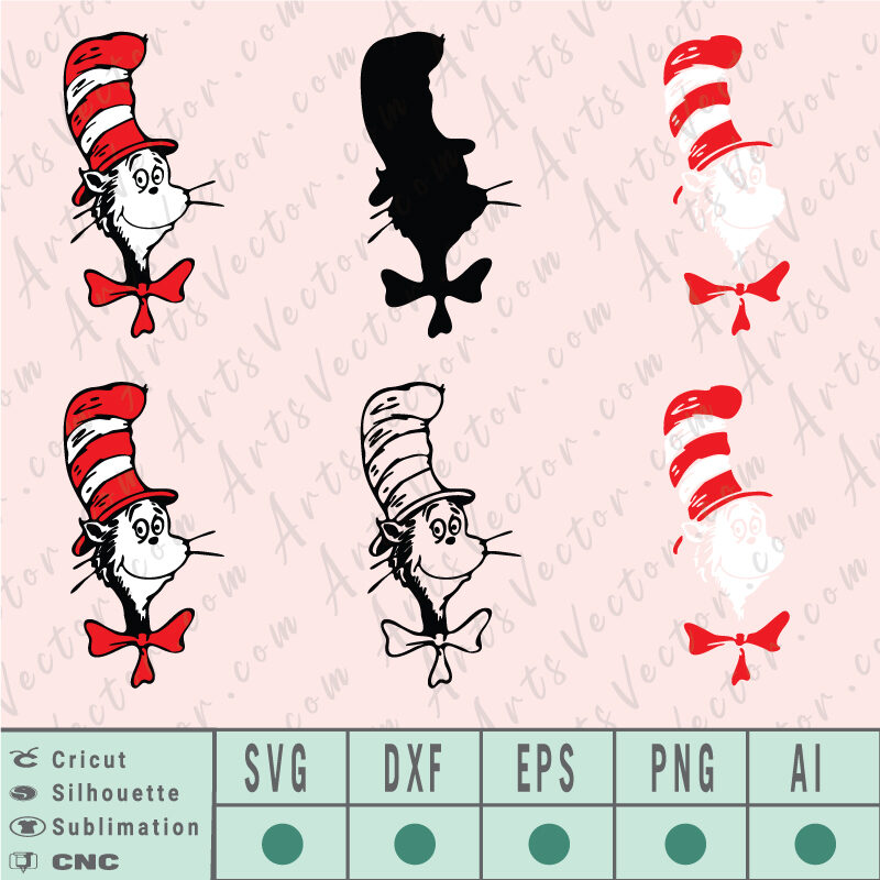 Cat in the hat DrSeuss SVG EPS DXF PNG AI Vector Instant Download