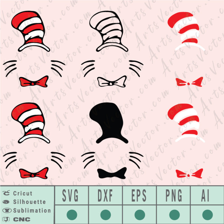 The cat in the hat Dr Seuss SVG EPS DXF PNG AI instant download.
