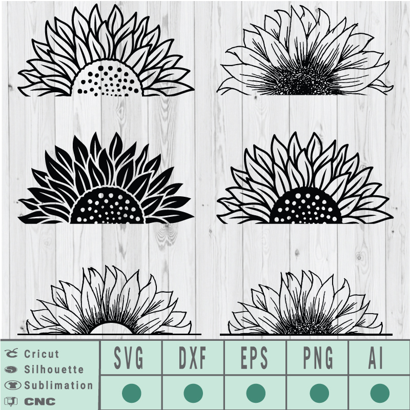 Sunflower Half sunflower SVG EPS DXF PNG AI Instant Download