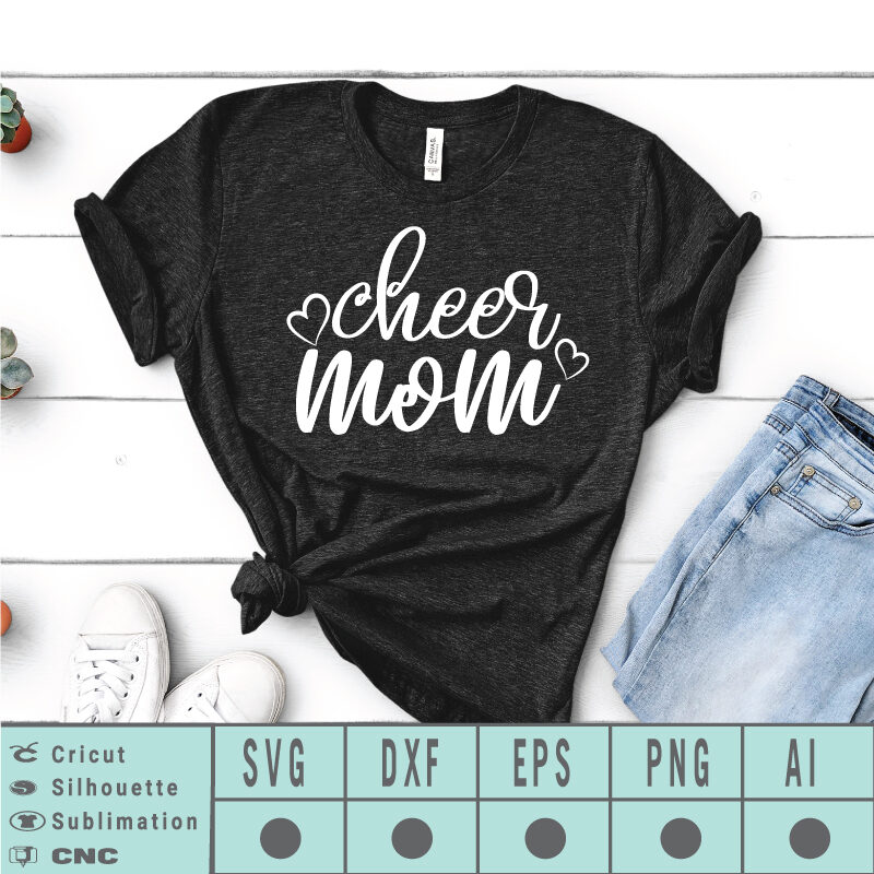 Cheer mom heart SVG EPS DXF PNG AI Instant Download