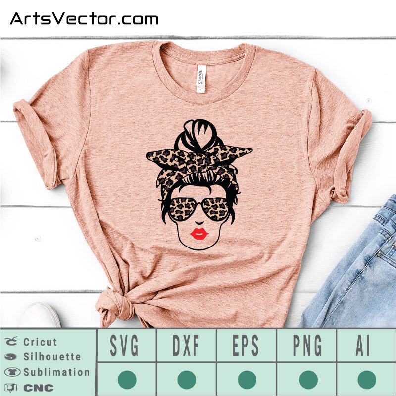 Messy Bun Leopard Layered SVG EPS DXF PNG AI Instant Download