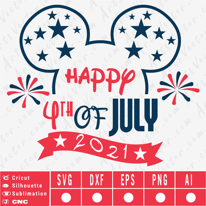 Happy 4th of July Disney Ears SVG EPS DXF PNG AI Instant Download