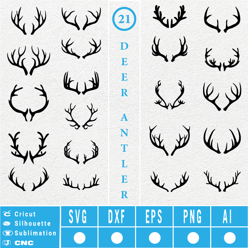 Deer Antler SVG EPS DXF PNG AI Instant Download Bundle 21 Antler