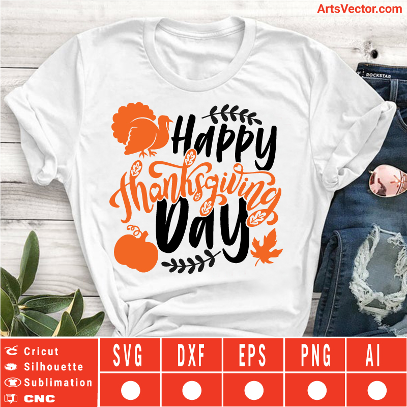 Happy thanksgiving day Thanksgiving SVG EPS DXF PNG AI Instant Download