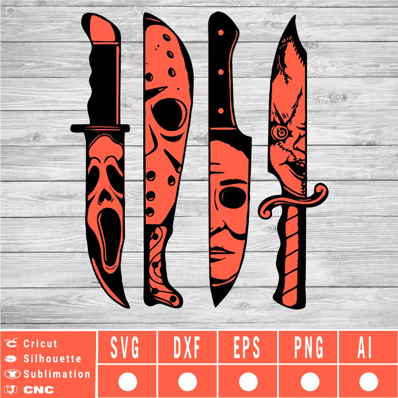 Horror movie characters in knives SVG