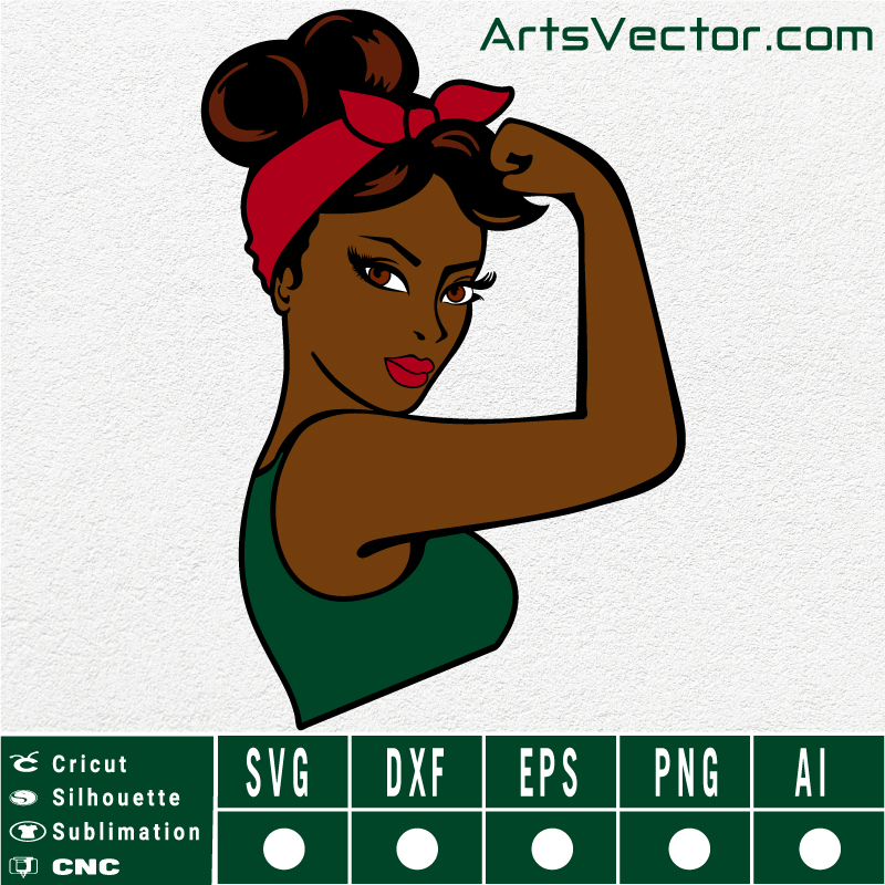 Black Rosie the riveter with bandana SVG EPS DXF PNG AI Instant Download