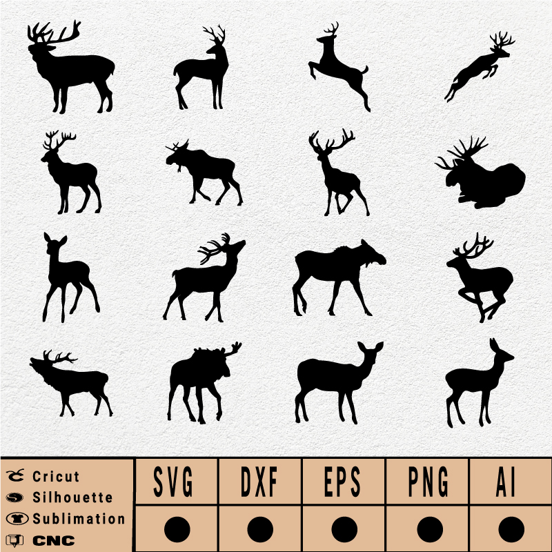 Deer Silhouette SVG EPS DXF PNG AI Instant Download Bundle