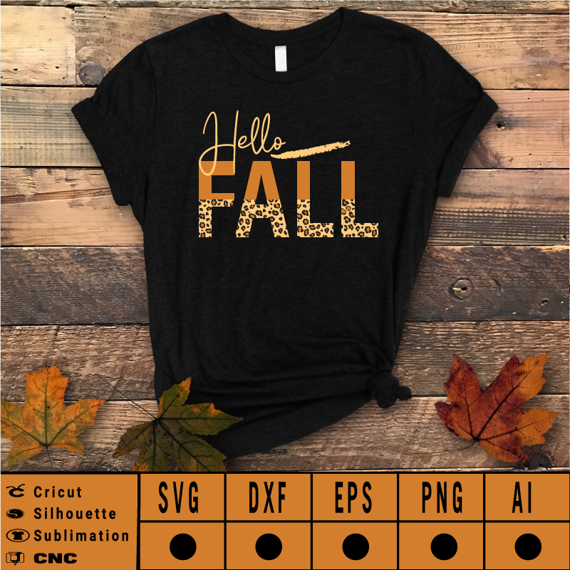 Hello fall svg leopard SVG EPS DXF PNG AI Instant Download