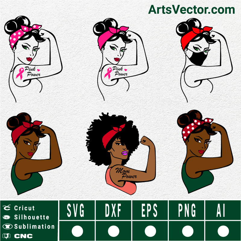 Rosie the riveter bundle SVG EPS DXF PNG AI Instant Download six 6 files.