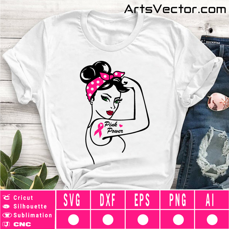 Rosie the riveter with bandana cancer SVG EPS DXF PNG AI Instant Download