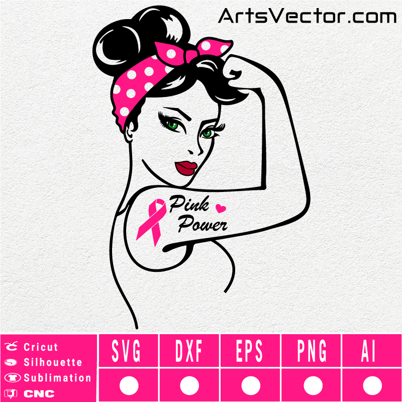 Rosie the riveter with bandana cancer SVG EPS DXF PNG AI Instant Download