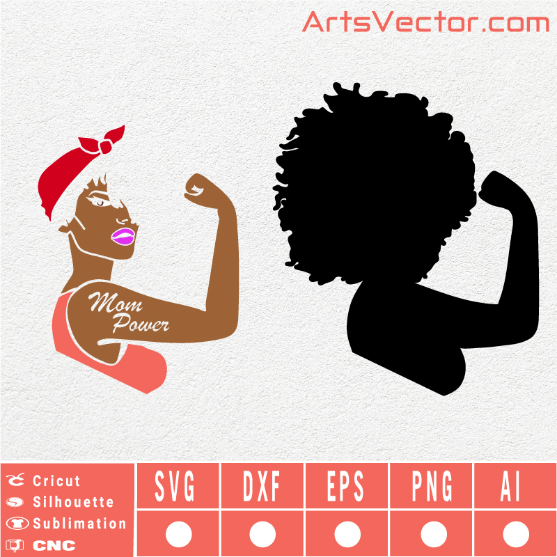Rosie the riveter curly hair black mom power SVG EPS DXF PNG AI Instant Download