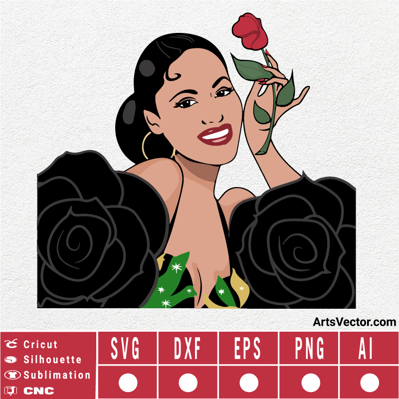 Selena quintanilla svg holding rose SVG EPS DXF PNG AI Instant Download