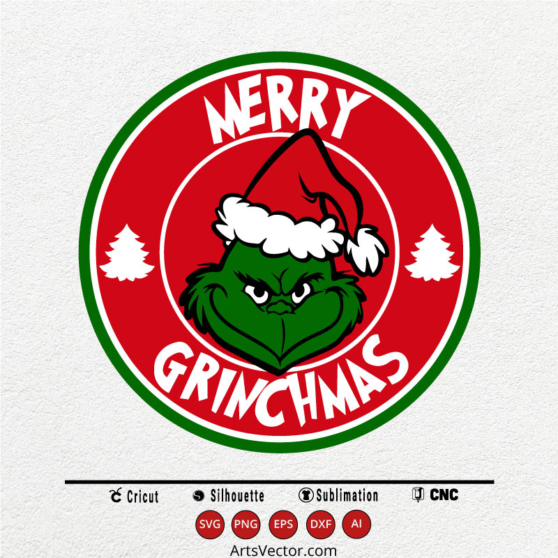 Merry Grinchmas Grinch Face Circle SVG PNG EPS DXF AI