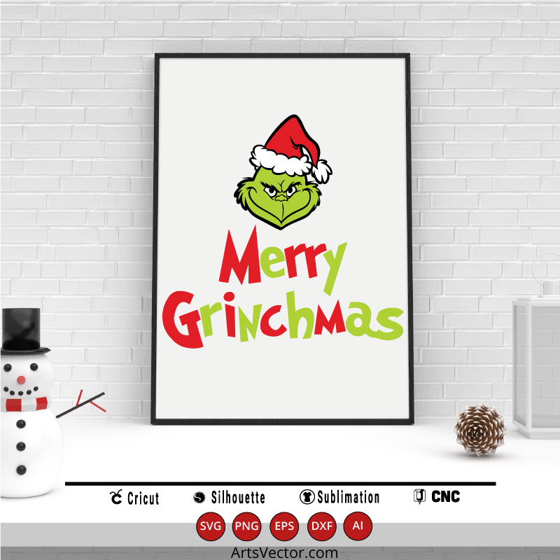 Merry Grinchmas Grinch face SVG PNG EPS DXF AI
