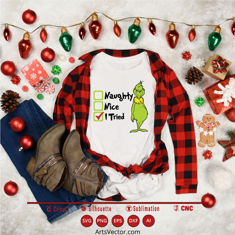 Naughty nice i tried Grinch Silhouette SVG PNG EPS DXF AI