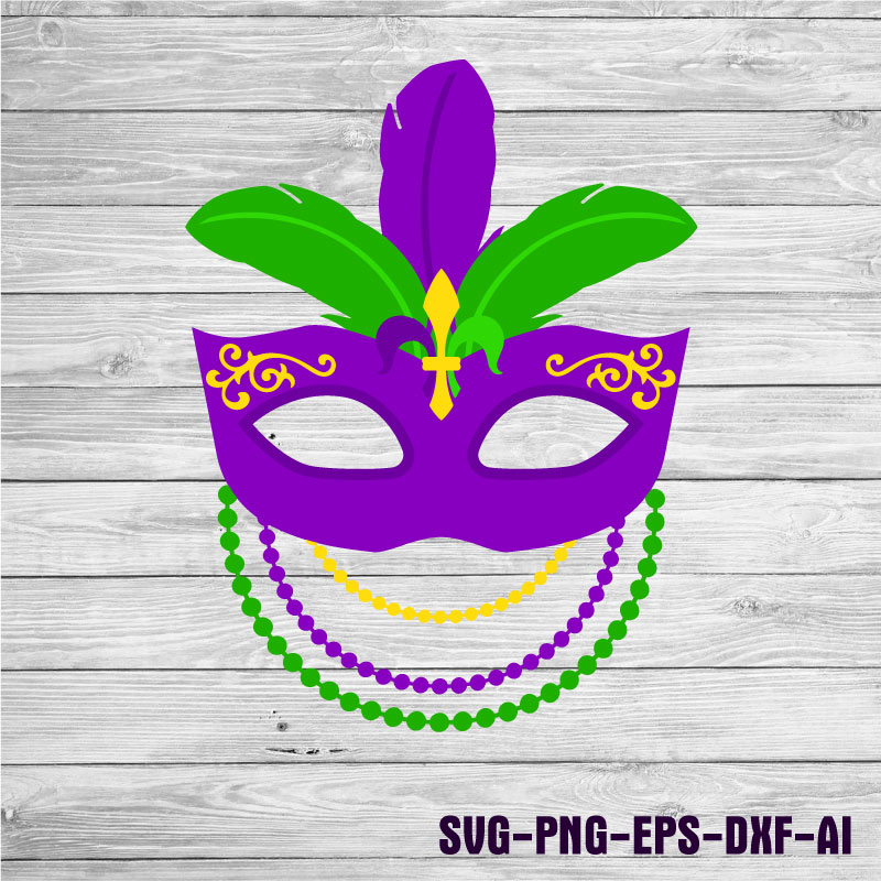 Mardi Gras Mask Feathers and Beads SVG PNG