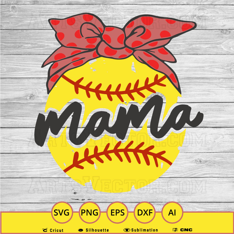 Softball Mama bow distressed SVG PNG EPS DXF AI