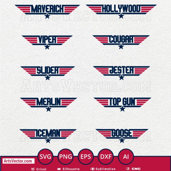Top Gun Pilot Names SVG PNG EPS DXF AI Arts Vector
