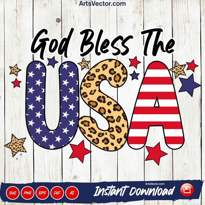 God Bless The Usa flag cheetah SVG PNG EPS DXF AI