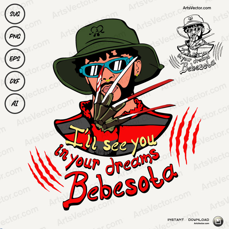 bad bunny Freddy Krueger SVG PNG EPS DXF AI Layered & outline