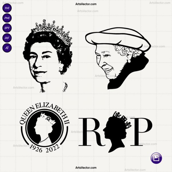 Black Silhouette Queen Elizabeth SVG PNG EPS DXF AI - Arts Vector