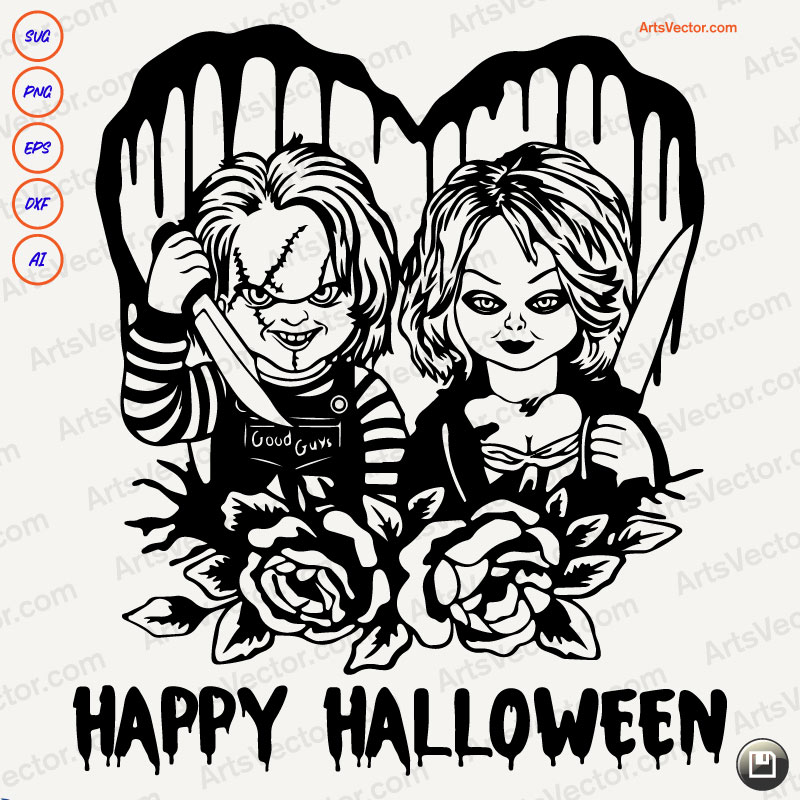 Happy Halloween Chucky Tiffany Valentine SVG PNG EPS DXF AI - Arts Vector