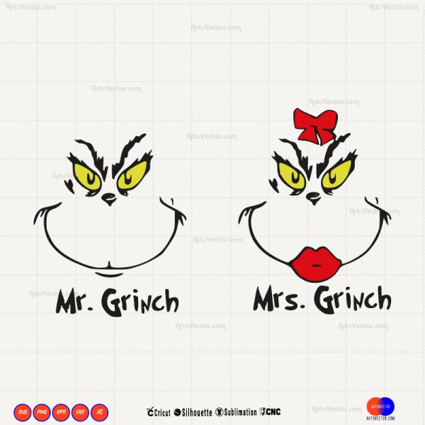 Mr and Mrs Grinch Face SVG PNG EPS DXF AI - Arts Vector