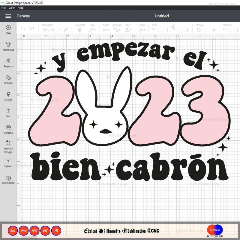 Bad bunny y Empezar el 2023 bien cabron contigo SVG PNG DXF High-Quality Files Download, ideal for craft, sublimation, or print. For Cricut Design Space Silhouette and more.