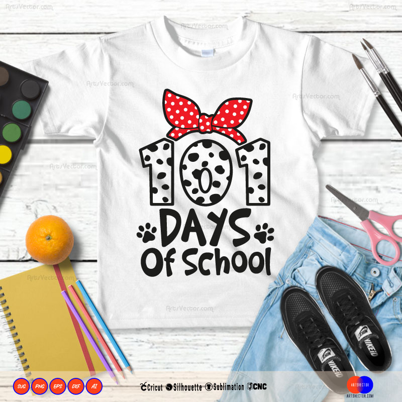 101 Days Of School Dalmatian bandana SVG PNG DXF High-Quality Files Download, ideal for craft, sublimation, or print. For Cricut Design Space Silhouette and more.