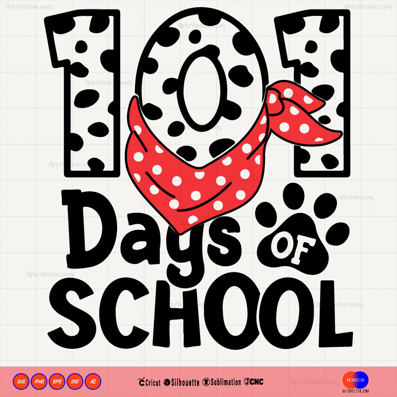 101 days of school dog bandana SVG PNG DXF High-Quality Files Download, ideal for craft, sublimation, or print. For Cricut Design Space Silhouette and more.