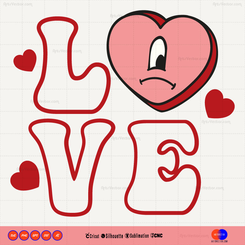 Bad bunny Valentine Love Heart SVG PNG DXF High-Quality Files Download, ideal for craft, sublimation, or print. For Cricut Design Space Silhouette and more.