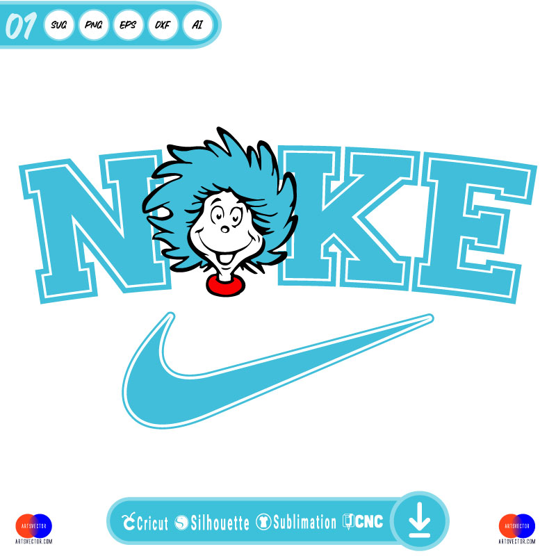 Blue Dr Seuss Swoosh SVG PNG DXF High-Quality Files Download, ideal for craft, sublimation, or print. For Cricut Design Space Silhouette and more.