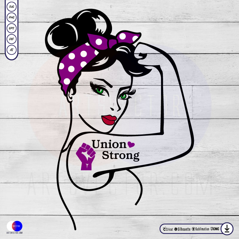Rosie the riveter resist fist Purple Bandana SVG PNG DXF High-Quality Files Download, ideal for craft, sublimation, or print. For Cricut Design Space Silhouette and more.