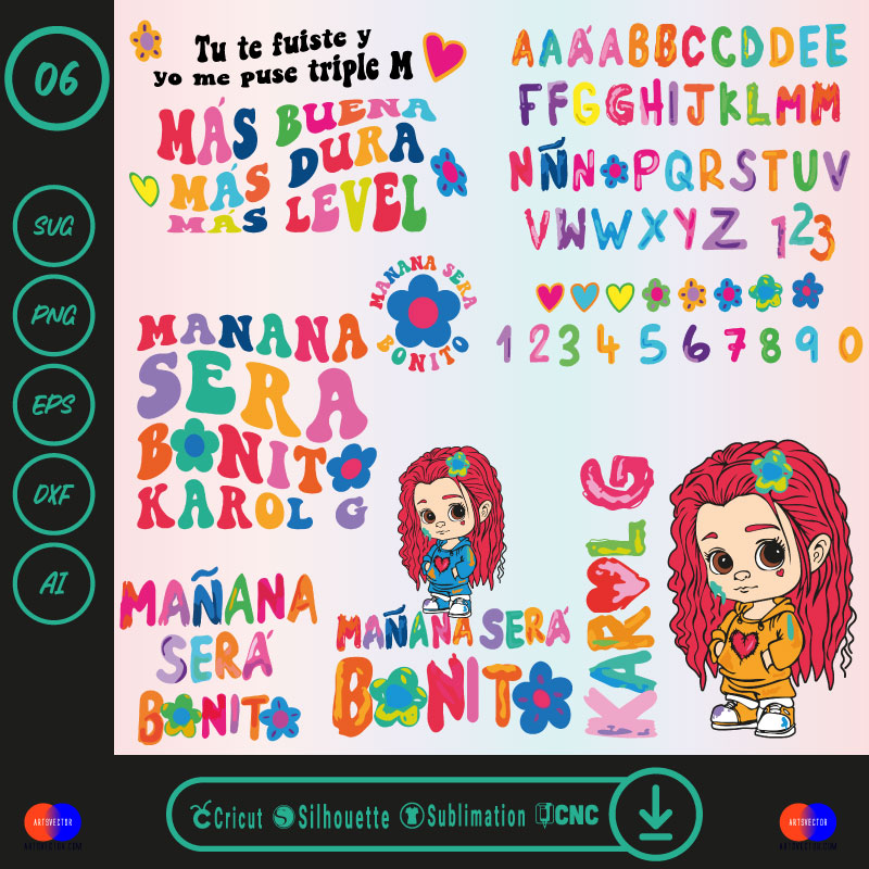 Karol G manana sera bonito Bundle SVG PNG DXF High-Quality Files Download, ideal for craft, sublimation, or print. For Cricut Design Space Silhouette and more.