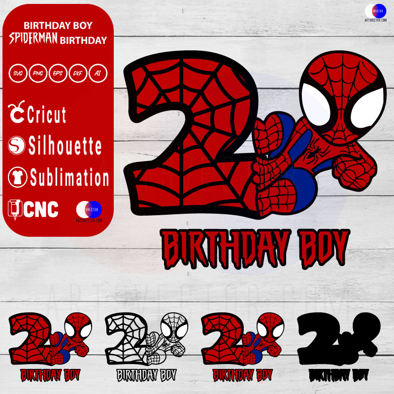 2nd Birthday Boy Spiderman Birthday SVG PNG DXF High-Quality Files Download, ideal for craft, sublimation, or print. For Cricut Design Space Silhouette and more.