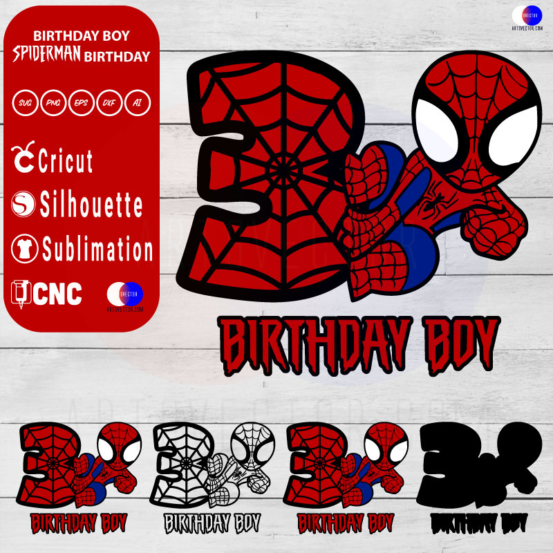 3rd Birthday Boy Spiderman Birthday SVG PNG DXF High-Quality Files Download, ideal for craft, sublimation, or print. For Cricut Design Space Silhouette and more.
