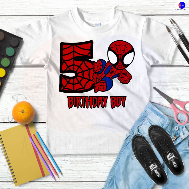 5th Birthday Boy Spiderman Birthday SVG PNG EPS DXF AI