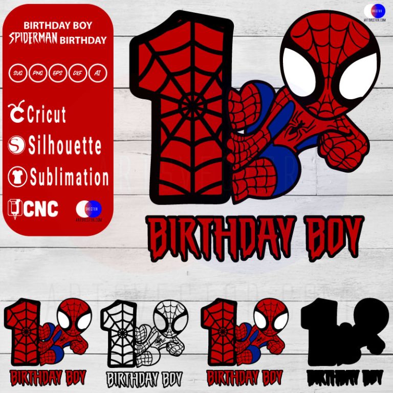 1st Birthday Boy Spiderman Birthday SVG PNG EPS DXF AI - Arts Vector