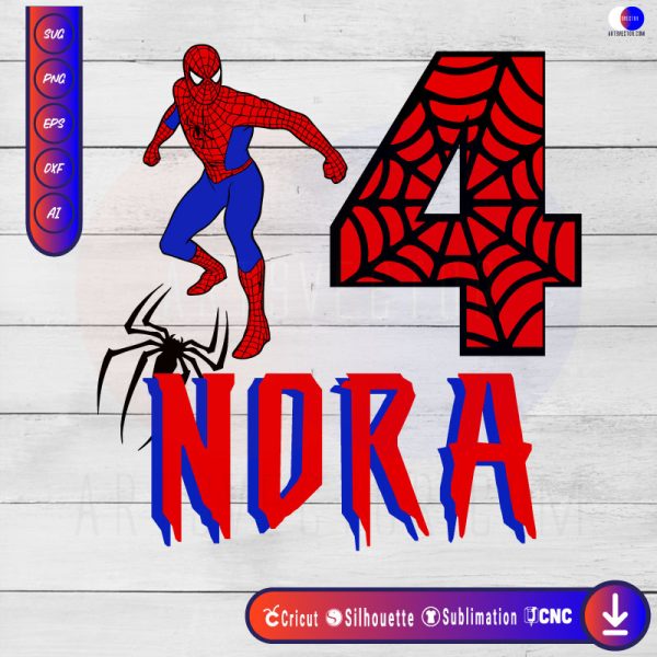 Nora 4 Spiderman Birthday SVG PNG EPS DXF AI - Arts Vector