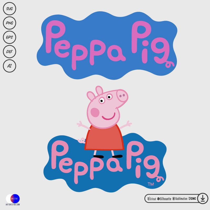 Peppa Pig Logo SVG PNG DXF High-Quality Files Download, ideal for craft, sublimation, or print. For Cricut Design Space Silhouette and more.