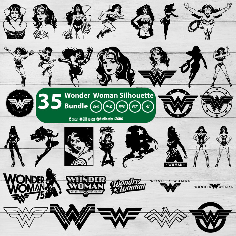 35 Wonder Woman Silhouette Bundle SVG PNG EPS DXF AI