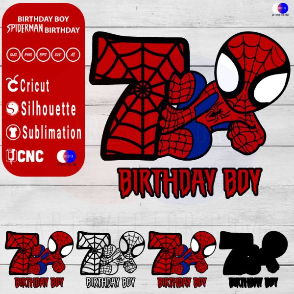 Spiderman Birthday layered SVG EPS DXF PNG AI Instant Download