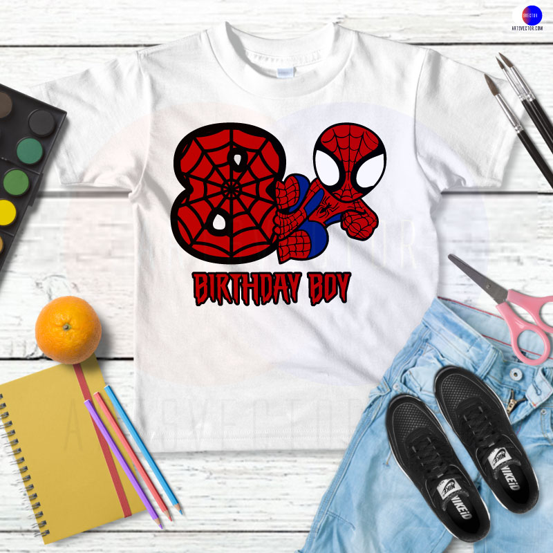 8th Birthday Boy Spiderman Birthday SVG PNG EPS DXF AI