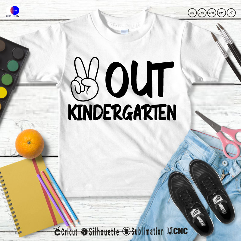 Peace Out Kindergarten SVG PNG DXF High-Quality Files Download, ideal for craft, sublimation, or print. For Cricut Design Space Silhouette and more.