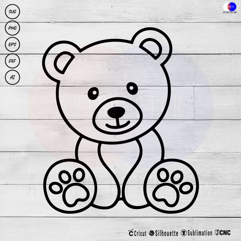 Teddy bear outline SVG PNG DXF High-Quality Files Download, ideal for craft, sublimation, or print. For Cricut Design Space Silhouette and more.